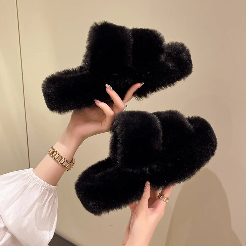 Winter Fluffy Slippers Women 2025