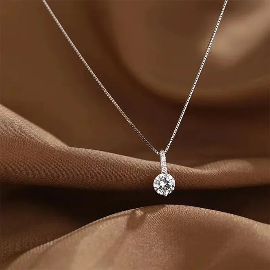 Fashion 925 Sterling Silver Round Zircon Necklace Minimalist Style Charm Choker Pendant Party Gift For Women's Fine Jewelry