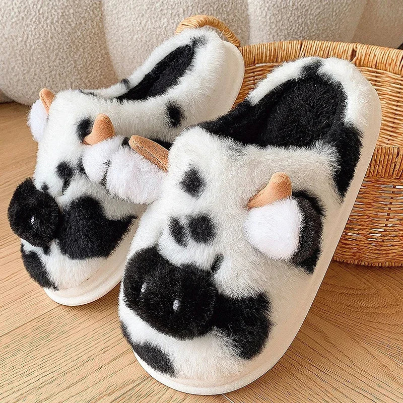 New Winter Cartoon Cow Plush Slippers