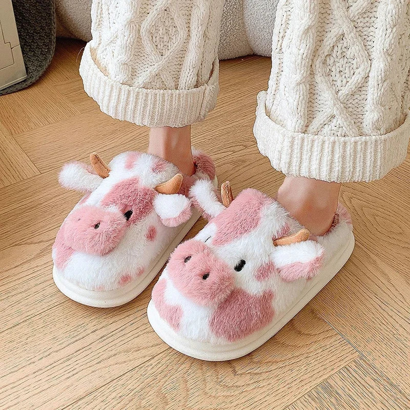 New Winter Cartoon Cow Plush Slippers