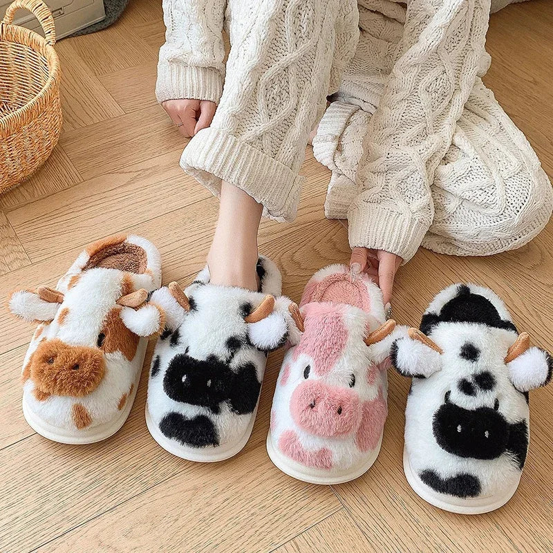 New Winter Cartoon Cow Plush Slippers