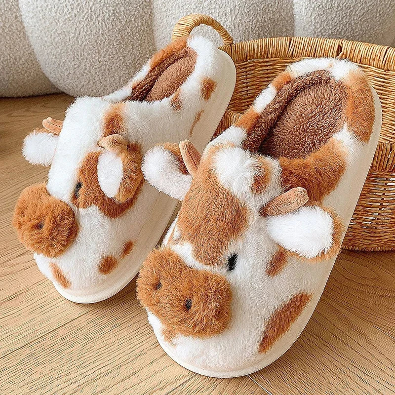 New Winter Cartoon Cow Plush Slippers