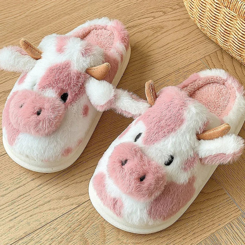 New Winter Cartoon Cow Plush Slippers