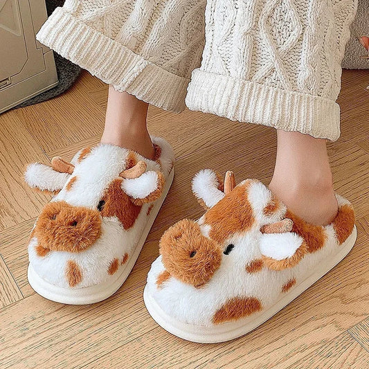 New Winter Cartoon Cow Plush Slippers