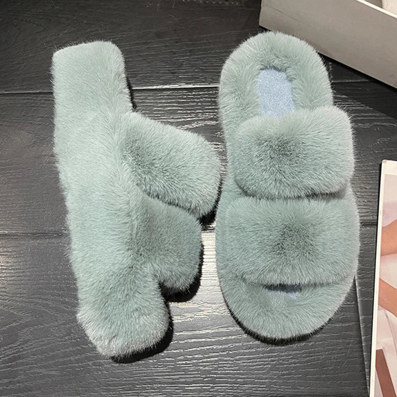 Winter Fluffy Slippers Women 2025