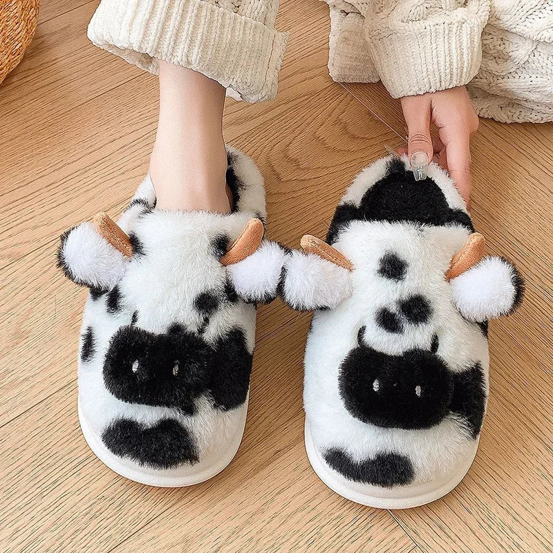 New Winter Cartoon Cow Plush Slippers