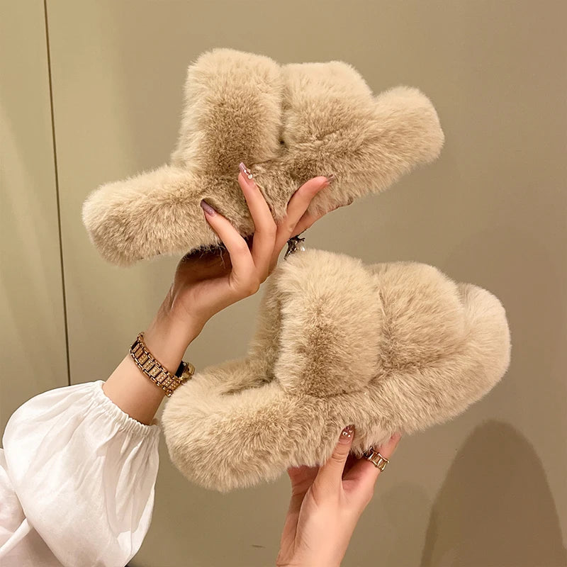 Winter Fluffy Slippers Women 2025